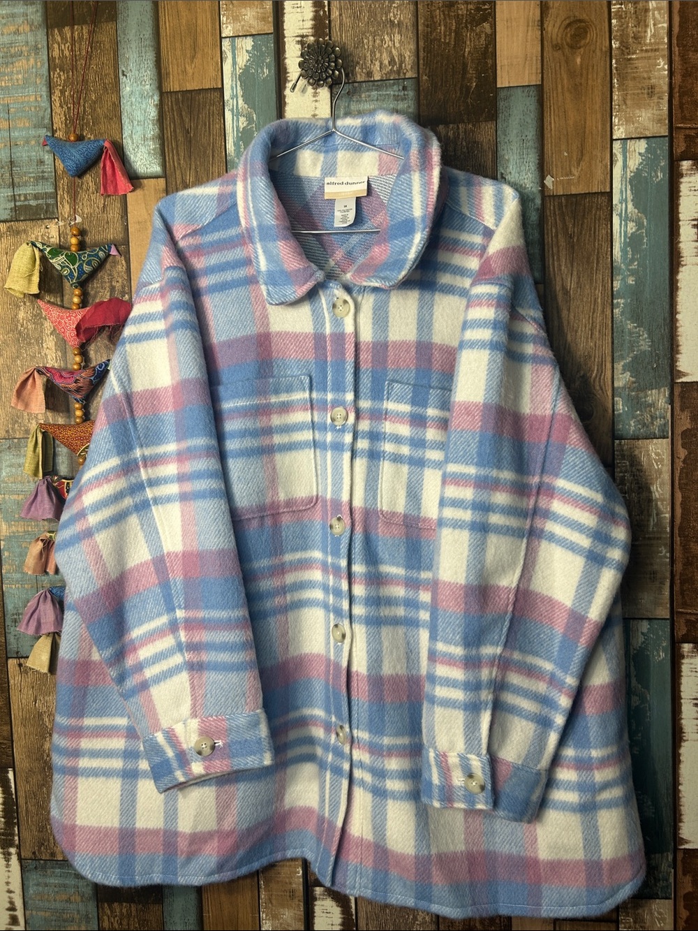 Alfred Dunner Blue, Pink & White Plaid Teddy Shacket